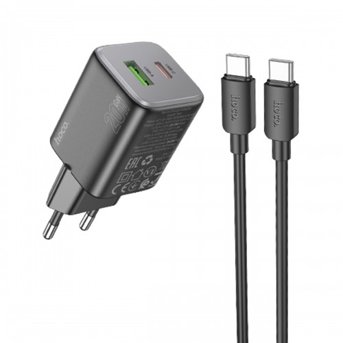 Блок питания сетевой 1 USB, Type-C HOCO N41, Almighty, 5V, 3.0A, 20Вт, PD20W/ QC3.0/ FCP/ AFC, кабель Type-C, Type-C, 1.0м, цвет: черный