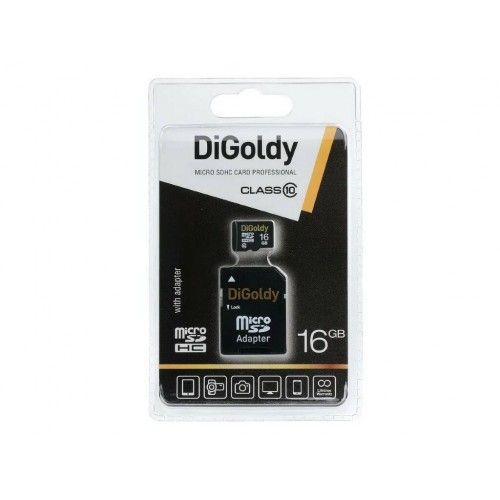 Карта памяти microSDHC 16Gb DiGoldy, Class10, с адаптером