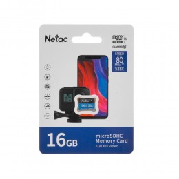 Карта памяти microSD 16Gb Netac, Standard Class, Class10 UHS-I U1 V10, 90MB/s, без адаптера