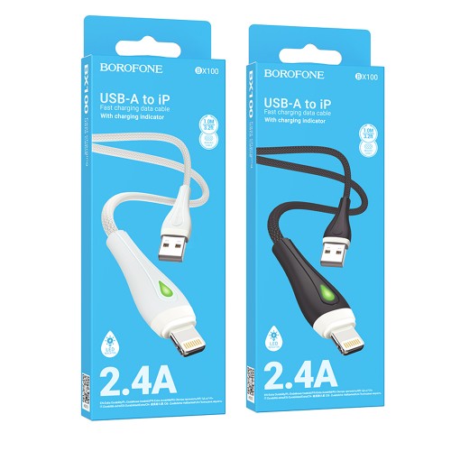 Кабель USB - 8 pin Borofone BX100 Advantage, 1.0м, 2.4A, цвет: чёрный