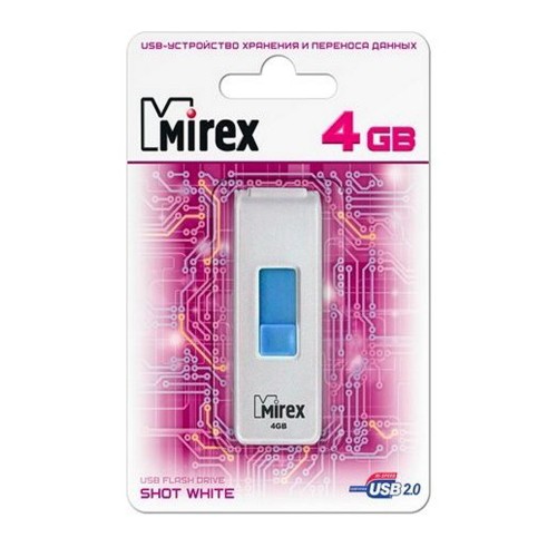 Флеш-накопитель 4Gb Mirex SHOT, USB 2.0, пластик, белый