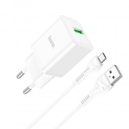 Блок питания сетевой 1 USB HOCO N26, Maxim, 3000mA, 18Вт, QC3.0, кабель микро USB, цвет: белый