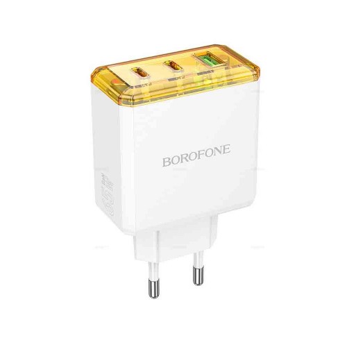 Блок питания сетевой 1 USB, 2 Type-C Borofone BAS34A, Treasure, 5V, 3.0A, PD 65Вт, цвет: белый