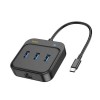 USB-концентратор HOCO HB35, EasyLink, 4 гнезда, 3xUSB 3.0, RJ45, кабель Type-C 0.2м, цвет: черный