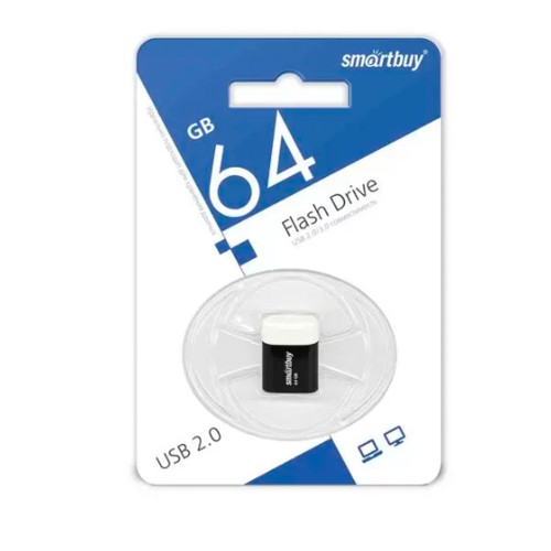 Флеш-накопитель 64Gb SmartBuy LARA, USB 2.0, пластик, чёрный