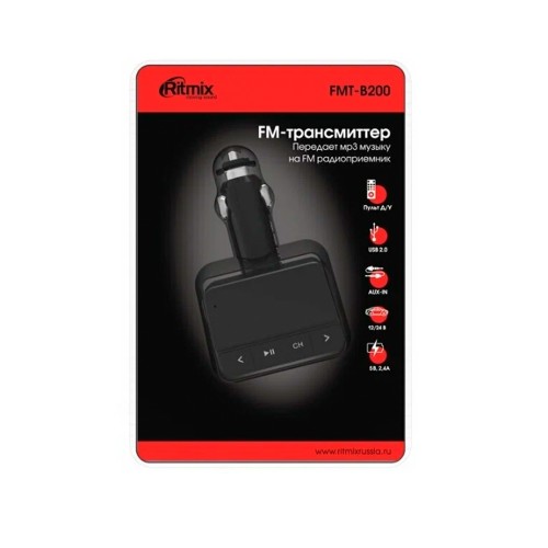 FM-трансмиттер Ritmix, FMT-B200, Bluetooth, цвет: чёрный