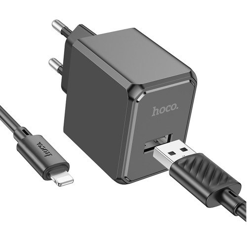 Блок питания сетевой 1 USB HOCO CS11A, Ocean, кабель  8 pin, цвет: чёрный