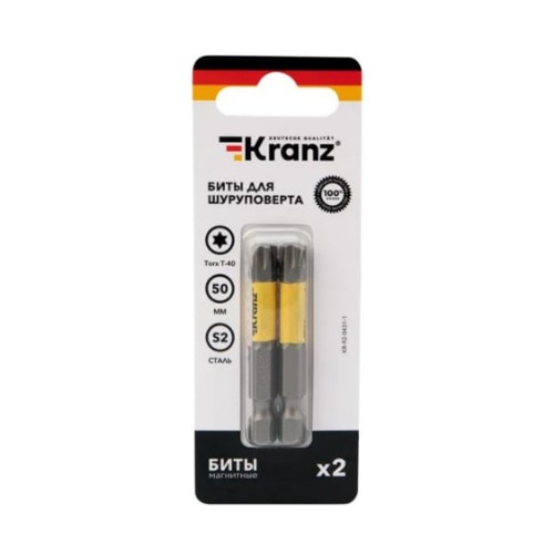 Биты для шуруповерта KRANZ, Torx, сталь S2, T40x50 мм, 2шт/уп, (арт.KR-92-0431-1)