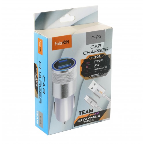 Блок питания автомобильный FaisON A-23: 1 USB, 1 Type-C, QC3.0
