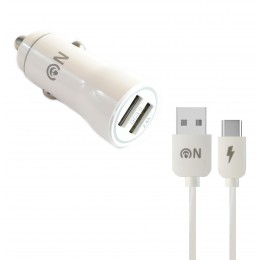 Блок питания автомобильный 2 USB FaisON A-27, Range, 2400mA, QC3.0, кабель Type-C, цвет: белый
