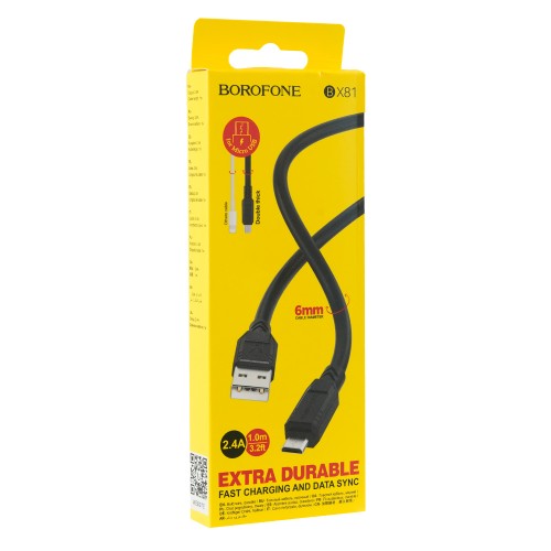 Кабель USB - микро USB Borofone BX81 Goodway, 1м, 2.4A, чёрный
