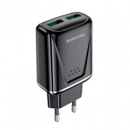 Блок питания сетевой 2 USB Borofone BA54A, Wide, 18Вт, QC3.0, цвет: чёрный
