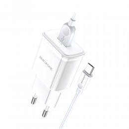 Блок питания сетевой 1 USB Borofone BA59A, Heavenly, 18Вт, QC3.0, кабель Type-C, цвет: белый, (арт.6974443380217)
