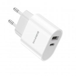 Блок питания сетевой 1 USB, Type-C Borofone BA62A, Wiseacre, 2400mA, цвет: белый
