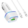 Блок питания автомобильный Borofone BZ14A 1 USB, Type-C, QC3.0, белый