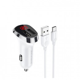 Блок питания автомобильный 2 USB Borofone BZ15, Auspicious, 2400mA, 12Вт, кабель Type-C, цвет: белый
