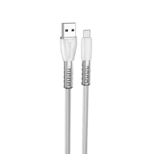 Кабель USB - микро USB Borofone BU31 Clear shadow, 1.0м, 2.4A, цвет: серебряный