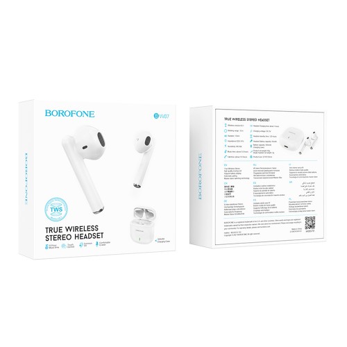 Наушники внутриканальные Borofone BW07, Bluetooth, цвет: белый