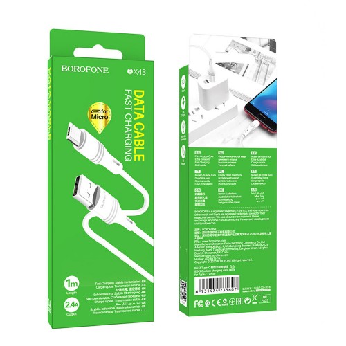 Кабель USB - микро USB Borofone BX43 CoolJoy, 1.0м, 2.4A, цвет: белый