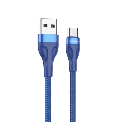 Кабель USB - Type-C Borofone BX61 Source, 1.0м, круглый, 3,0А, ткань, алюминий, цвет: синий