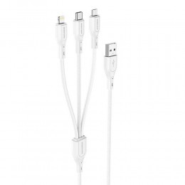 Кабель USB - 8 pin, Type-C, микро USB Borofone BX66 Wide, 1.0м, 2.0A, цвет: белый