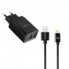 Блок питания сетевой 2 USB FaisON C-17, Square, 2400mA, кабель 8 pin, 1.0 м, цвет: чёрный