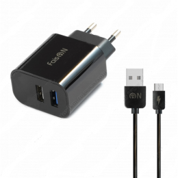 Блок питания сетевой 2 USB FaisON C-27, Serve, 2400mA, кабель микро USB, цвет: чёрный