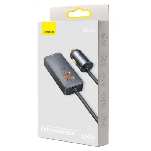 Блок питания автомобильный 2 USB, Type-C Baseus CCBT-A0G, Share Series, 120W, кабель 1,5м, цвет: серый