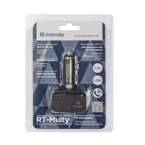 FM-трансмиттер Defender, RT-Multy, Bluetooth, цвет: чёрный