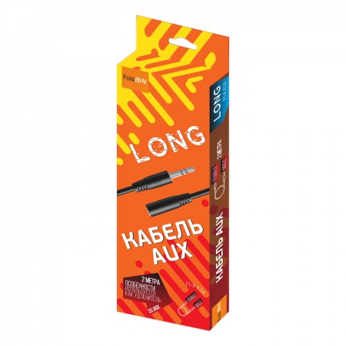 Кабель AUX, Jack 3,5mm(m) - Jack 3,5mm(f) FaisON FS-K-638, Long, 2.0м, цвет: чёрный