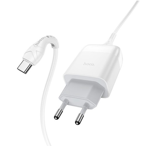 Блок питания сетевой 1 USB HOCO C72Q, Glorious, 2400mA, QC3.0, кабель Type-C, цвет: белый