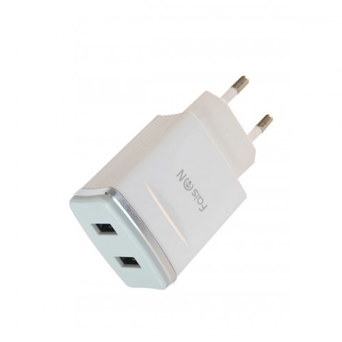 Блок питания сетевой 2 USB FaisON HUT-105, Silver line, 2400mA, цвет: белый