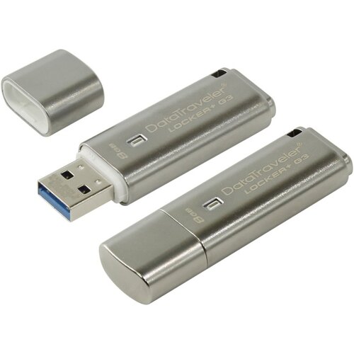 Флеш-накопитель 8Gb Kingston Hardware encryption DTLPG3, USB 3.0, металл, серый