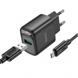 Блок питания сетевой USB HOCO C140A, 18Вт, QC3.0, FCP, AFC, кабель USB - микро USB, 1.0м, цвет: чёрный, (арт.6942007627801)