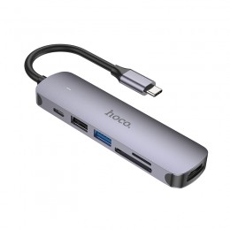 USB-концентратор HOCO HB28, 6 Гнезд, PD, USB3.0, USB2.0, HDMI, TF, SD, цвет: серый