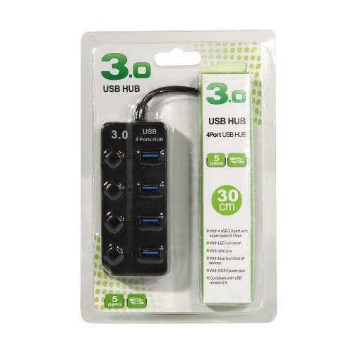 USB-концентратор SmartBuy SBHA-7324-B, 4 USB 3.0, цвет: чёрный