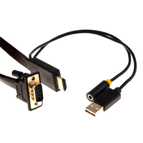 Кабель VGA(m) - HDMI(m), Jack 3,5(f), USB(m) TELECOM TA675, 1.8м, 4k, 60Гц, цвет: чёрный