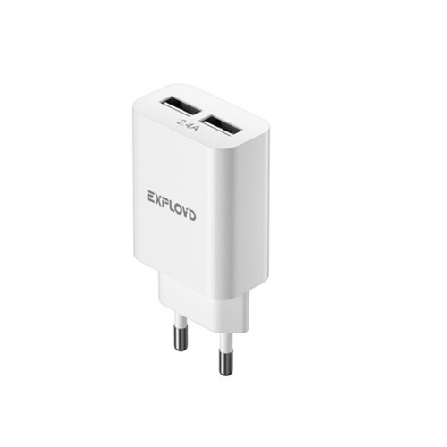 Блок питания сетевой 2 USB Exployd EX-Z-1421, EASY, 2.4A, цвет: белый