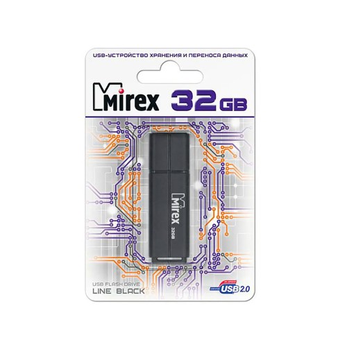 Флеш-накопитель 32Gb Mirex LINE, USB 2.0, пластик, чёрный