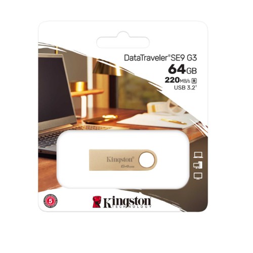 Флеш-накопитель 64Gb Kingston DataTraveler SE9 G3, USB 3.2, металл, золотой