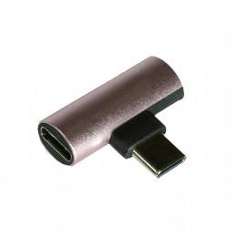 Переходник Type-C(m) - Jack 3,5mm(f), Type C(f) без бренда GL068, круглый, DC3.5, цвет: розовое золото
