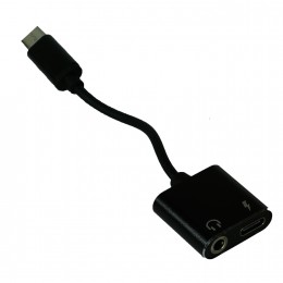 Переходник Type-C(m) - Jack 3,5mm(f), Type C(f) без бренда GL022, круглый, плетёный , цвет: чёрный
