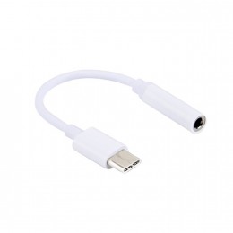 Переходник Type-C(m) - Jack 3,5mm(f) без бренда GL066, круглый, силикон, 15 цифровых чипов, цвет: белый
