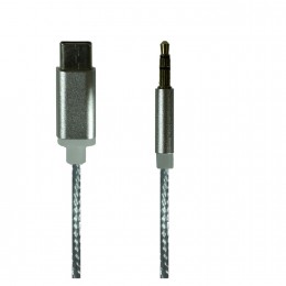 Переходник Type-C(m) - Jack 3,5mm(m) без бренда GL090, 1.0м, круглый, ткань, цвет: серебряный
