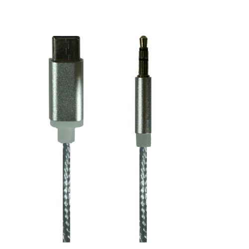 Переходник Type-C на Jack 3,5mm, 1м, серебряный, круглый
