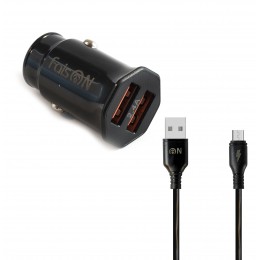 Блок питания автомобильный 2 USB FaisON A-20, EDGE, 2400mA, кабель микро USB 1.0м, цвет: чёрный