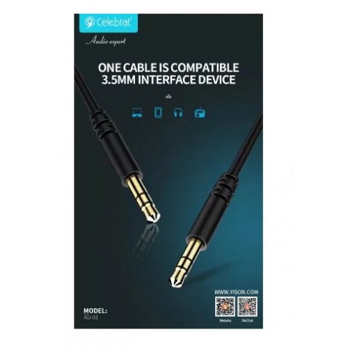 Кабель AUX, Jack 3,5mm(m) - Jack 3,5mm(m) Celebrat AU-01, 1.0м, цвет: чёрный