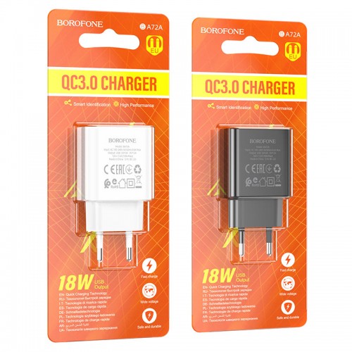 Блок питания Borofone BA72A 1 USB QC3.0, 2.1A, 18Вт, чёрный

