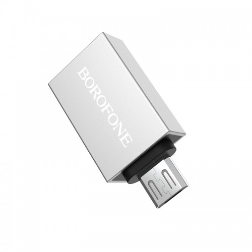 Переходник микро USB(m) - USB 3.0(f) Borofone BV2, плоский, алюминий, цвет: серебряный