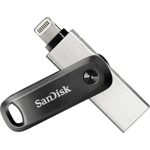 Флеш-накопитель 256Gb SanDisk Go iXpand, USB 3.0, 8-pin, пластик, металл, чёрный, серебряный